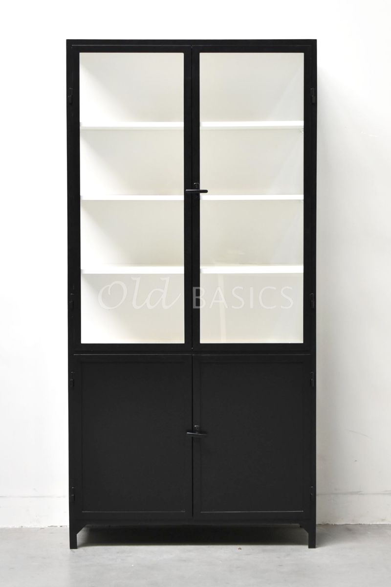 Detail van Apothekerskast Demi, 2 deuren, RAL9005, zwart, materiaal staal